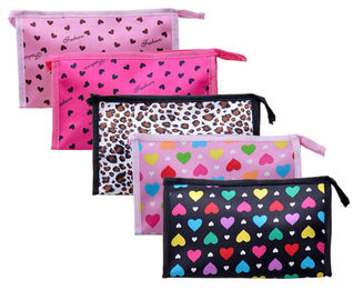 Promotional Nylon Dots Printed Travel Cosmetic Bags / Cosmetic Train Cases